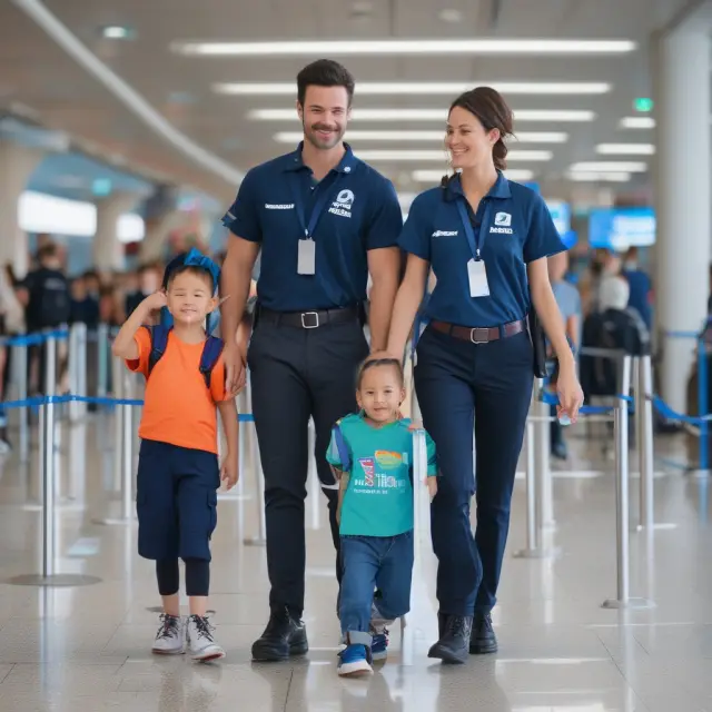Family breezing through the airport with TSA PreCheck badges, bypassing security lines