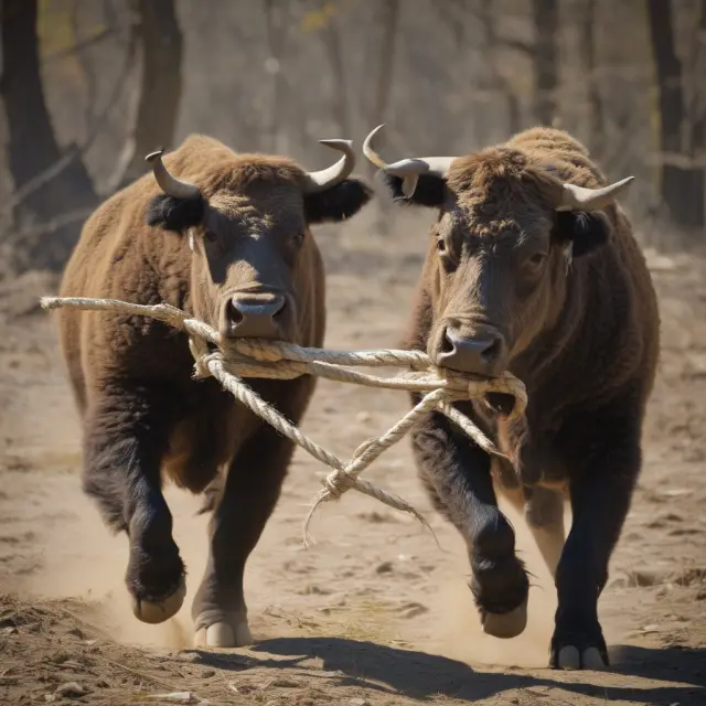 Two wrestlers (bull and bear) pulling a rope representing TSI, with centerline acting as referee indicating bullish or bearish market conditions.