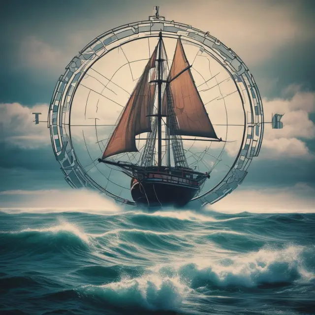 A sailor holding a TSI compass navigating financial markets, emphasizing trend identification and directionality