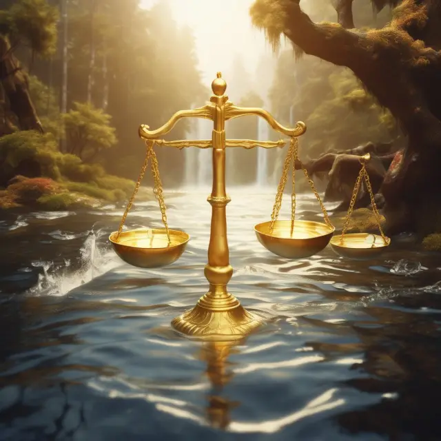 Golden scales balancing investment returns, with dividend rivers enhancing the total value