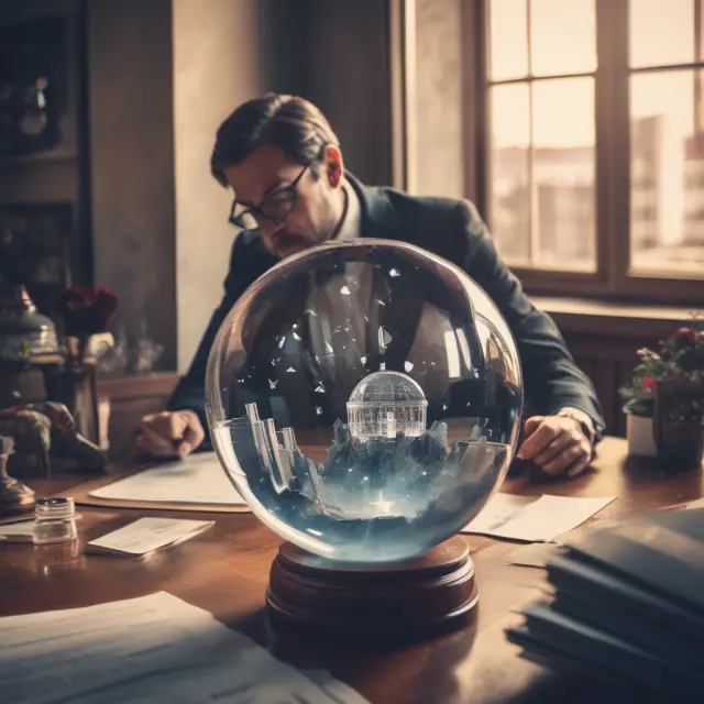 An investor assesses TSR fluctuations in venture capital and private equity investments through a crystal ball