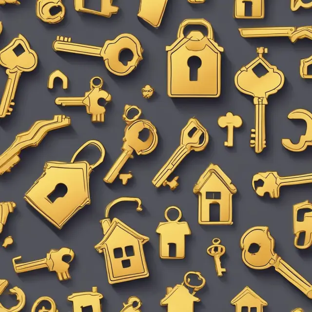 A golden key opening doors to different turnkey homes, representing the process of locating and securing investment properties
