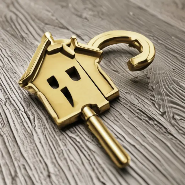 A golden key unlocking a chest filled with turnkey properties, symbolizing passive real estate investments
