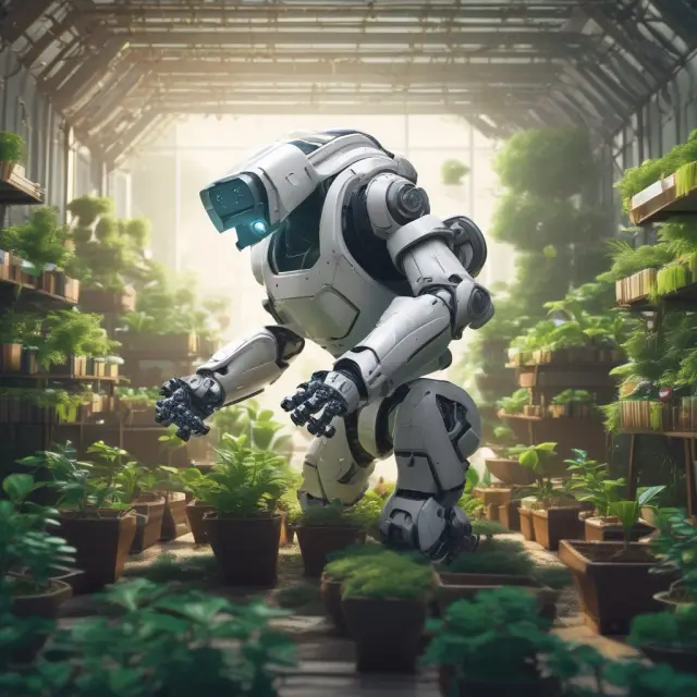A robo-advisor represented by an automated gardener tending to a personalized financial garden. A white label trading platform depicted as a customizable factory producing tailored broker experiences.