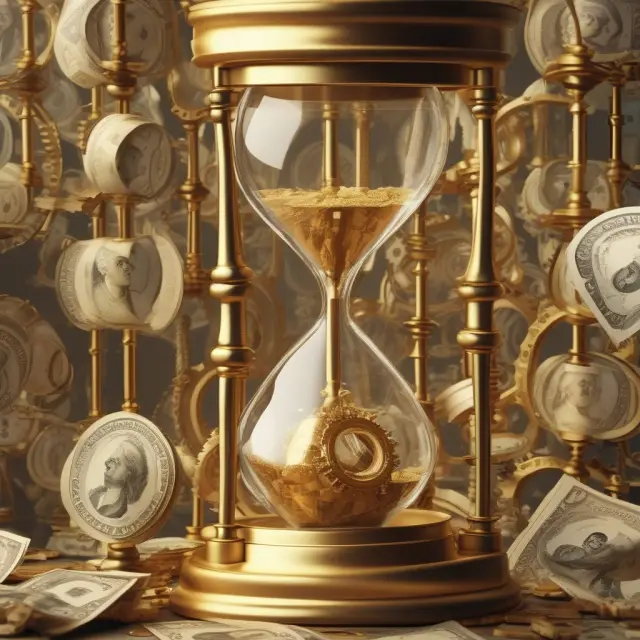 A golden hourglass filled with interchangeable dollars and euros represents the concept of working capital turnover, illustrating a company