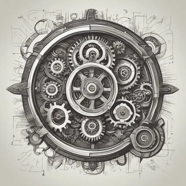 An ornate clock displaying gears representing Accounts Receivable, Inventory, Portfolio, Asset, and Working Capital Turnover ratios in motion