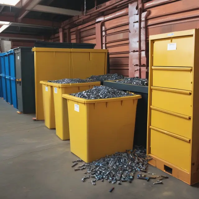 Two bins brimming with bolts and washers illustrate the two-bin inventory control system