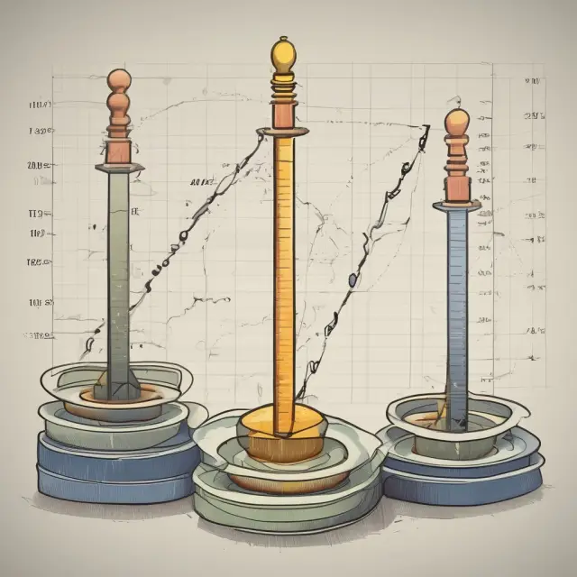 A balanced scale holds mean, standard deviation, probability distribution, and z-score representing the components of a two-tailed statistical test.