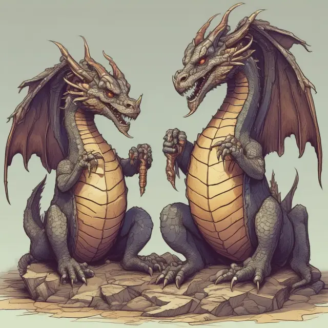 A two-headed dragon protects a treasure chest filled with ANOVA data, symbolizing the power and insight obtained from Two-Way Analysis of Variance (ANOVA) tests.