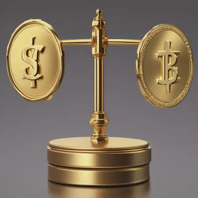 Two gold coins coming together on a balance, representing the Two and Twenty fee structure in hedge funds.