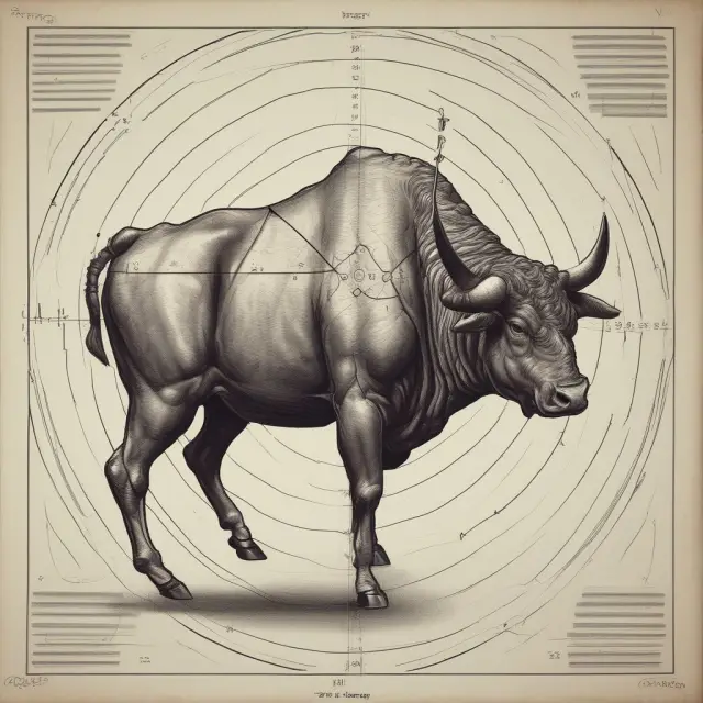 An alpha bull in a lab tests hypotheses against the beta market backdrop. Darts representing false positives occasionally hit the bullseye.