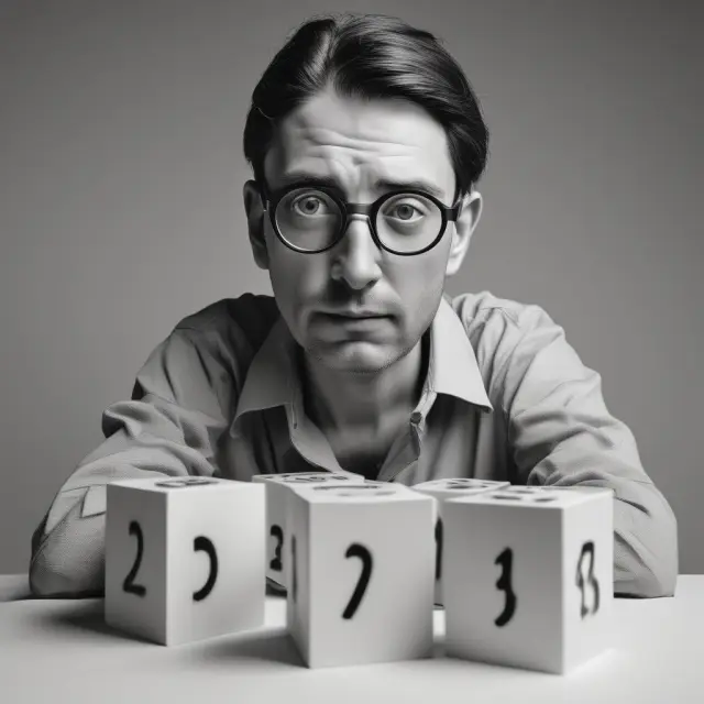 A statistician throwing a die marked with eyes symbolizing p-values and significance levels to determine the risk of making a false positive