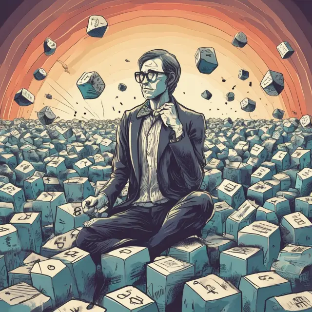 Statistician rolling a dice, symbolizing Type I errors in the context of statistical hypothesis testing with a vast dataset