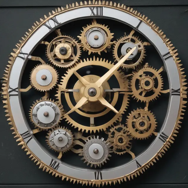 Swiss clock with interchangeable gears representing Wealth Management, Asset Management, Investment Banking, and Retail Banking at UBS