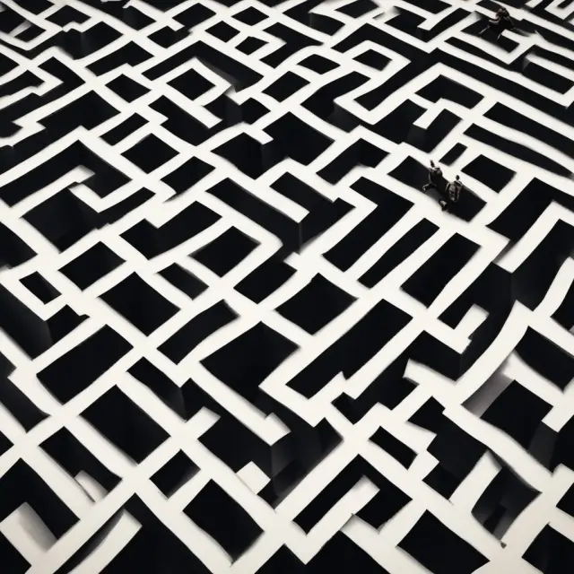 An investor navigates through a labyrinth of global financial instruments, guided by UBS