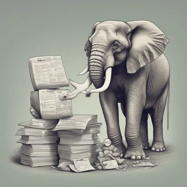 An elephant symbolizing corporations struggles with heavy UBTI tax burden, contrasted by an owl representing trusts with fewer forms and lower tax rates