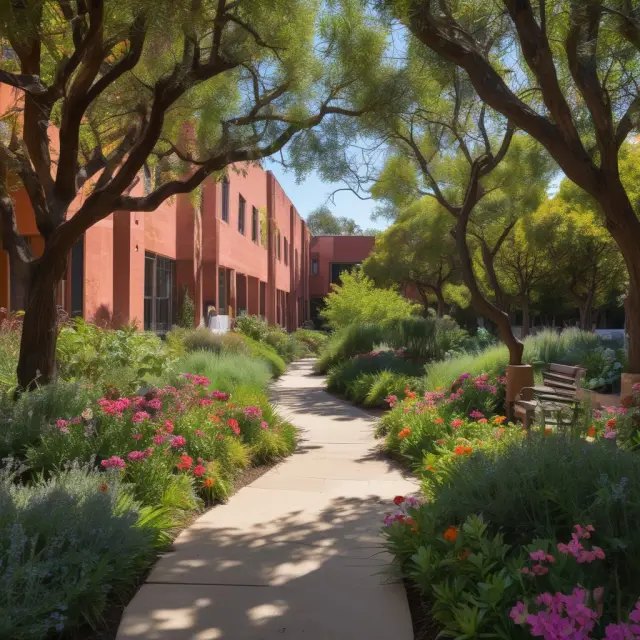 An image of lush gardens with various blooming flowers representing UCLA Anderson