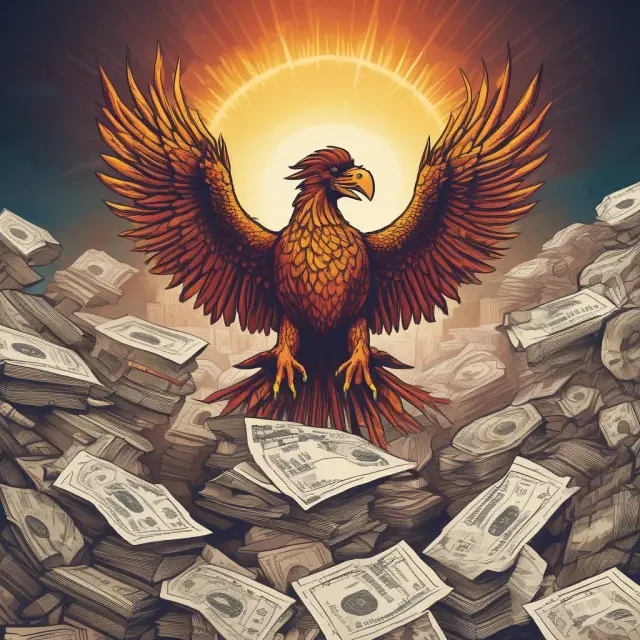 A consumer bravely reporting a UDAAP violation to the CFPB and FTC, symbolized by a phoenix soaring over financial documents and watchful eyes of regulatory bodies.