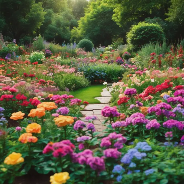 Image of a vibrant garden with different flower types symbolizing income portfolios, sector-specific trusts, tax-focused trusts, and diversification portfolios in UIT investing.