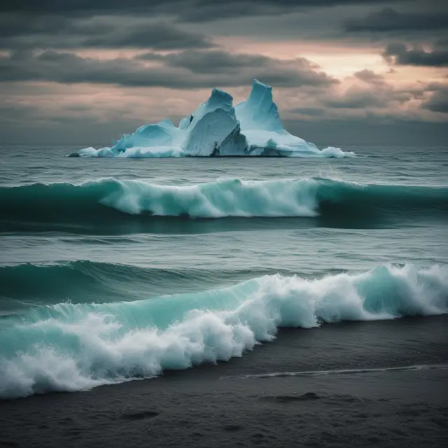 Calm, serene waters symbolizing stable markets contrasted by a subtle iceberg tip representing potential downside risks quantified via the Ulcer Index.
