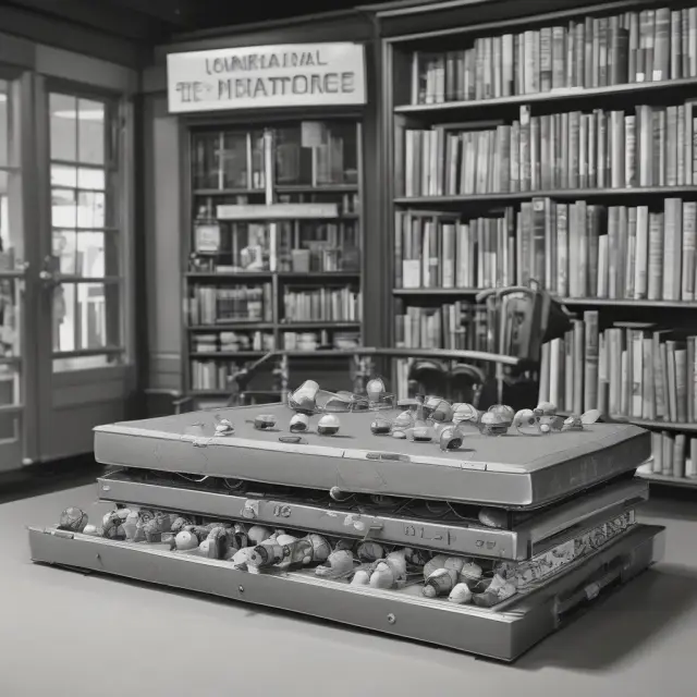 An open time capsule releasing futuristic items symbolizing healthcare advancements, technology improvements, and societal shifts that influence ultimate mortality tables.