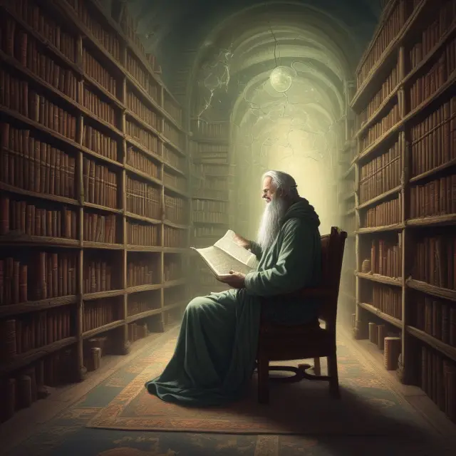 Sage merging smaller scrolls into one large library, symbolizing combining individual insurer