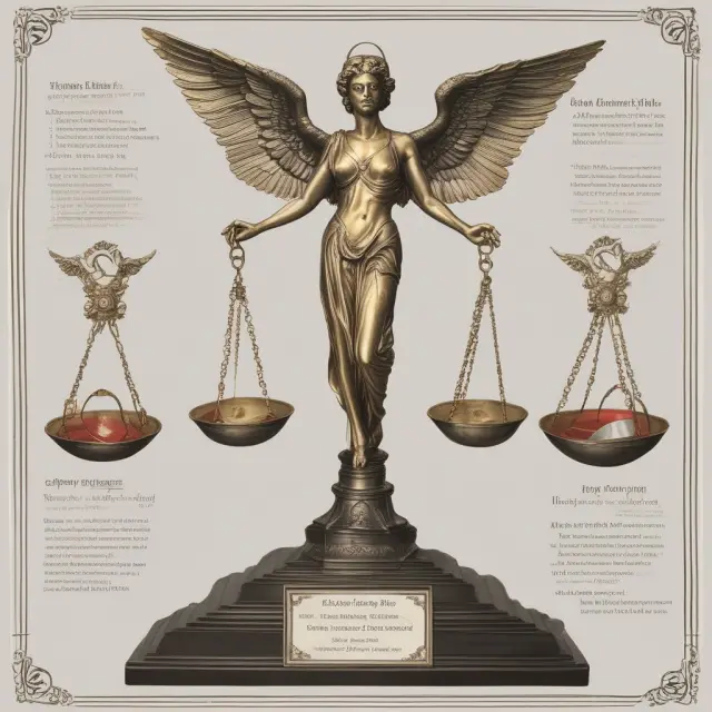 Angel holding salvage value scale, balanced by awards against third parties. Reinsurance offering support below while policyholder