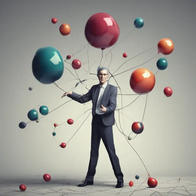 An acrobat juggles actuarial calculations and external data sources while balancing on a tightrope symbolizing the inherent uncertainties in estimating insurers