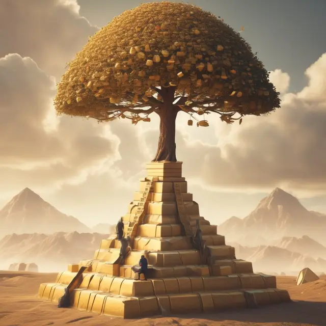 Billionaire on a golden pyramid representing UHNWI