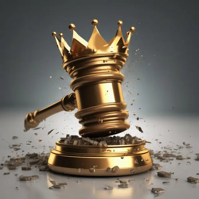 Golden crown being shattered by a gavel, representing the consequences of government ultra vires actions.