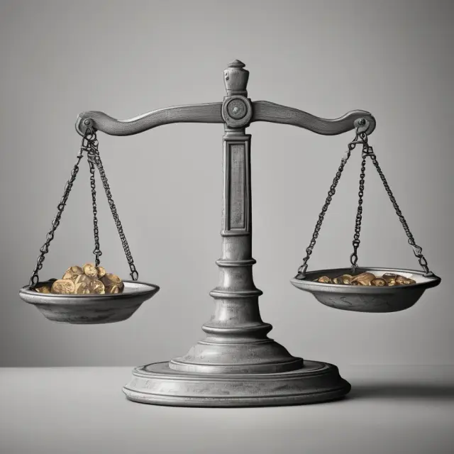 An ancient scale balances investment factors like fees, risks, investment strategy, and advisor role for successful Unified Managed Accounts
