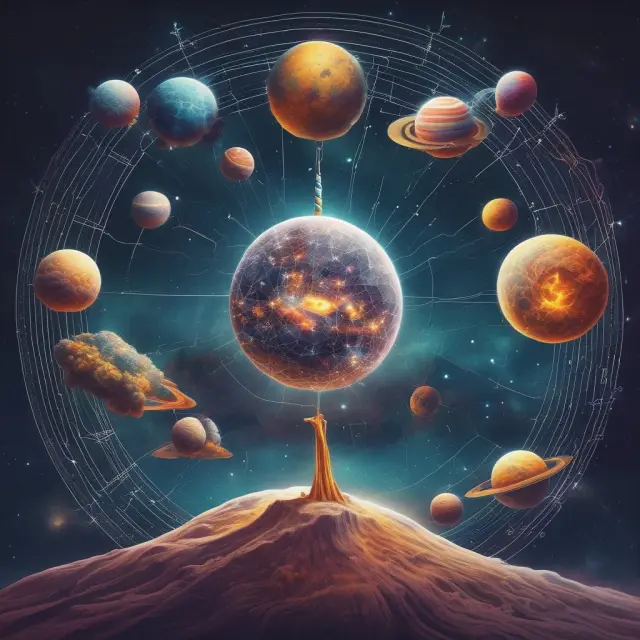Celestial bodies representing UMA and SMA orbiting an investor, illustrating the choice between unified and separately managed accounts.