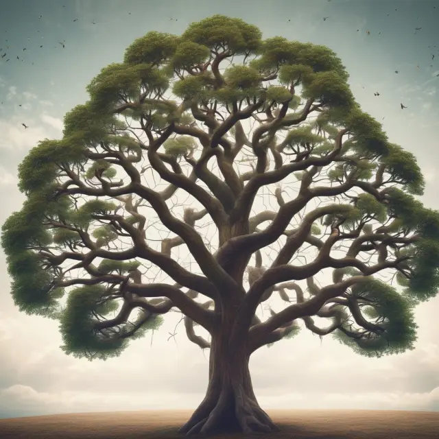 An image of a grand tree with interconnected branches representing unified managed accounts, where various investment strategies are integrated into one solution