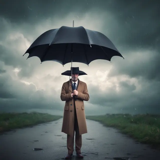 A successful businessperson holding an umbrella to protect their assets and wealth from potential financial storms