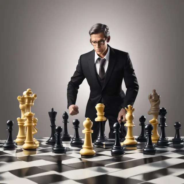 An umpire overseeing a chess match between an insurer and a policyholder, symbolizing the resolution of insurance disputes through impartial judgement.