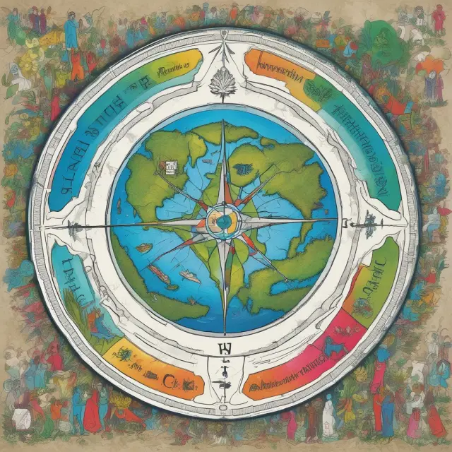 A compass with a flourishing ecosystem on it, symbolizing the United Nations Global Compact