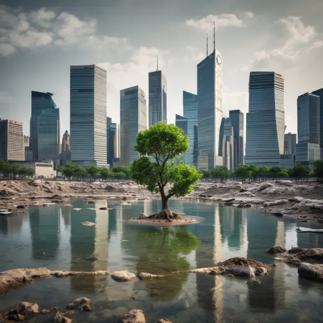 Illustration depicting six pillars symbolizing the UN Principles for Responsible Investment in ESG finance, interconnected and supporting sustainable investment decision-making.