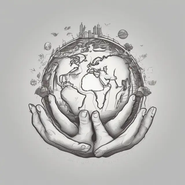 Two hands shaping a globe with UN PRI principles inscribed on it, representing the organization