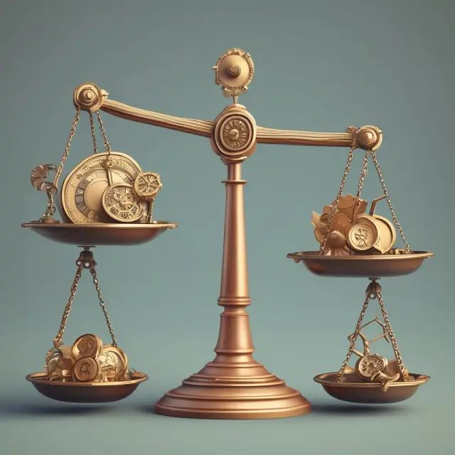 Scales holding gold coins representing unadjusted basis and turning gears for calculating gains or determining depreciation