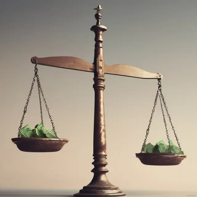 A balance scale with one side representing unadjusted basis, the other market value, highlighting their importance in investment analysis