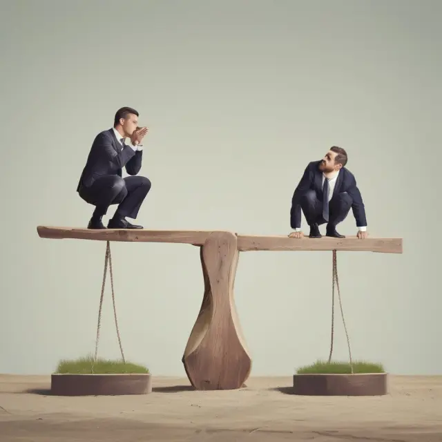 Two investors balancing on opposite sides of a seesaw, symbolizing the contrasting impact of unamortized bond discounts on holding versus selling