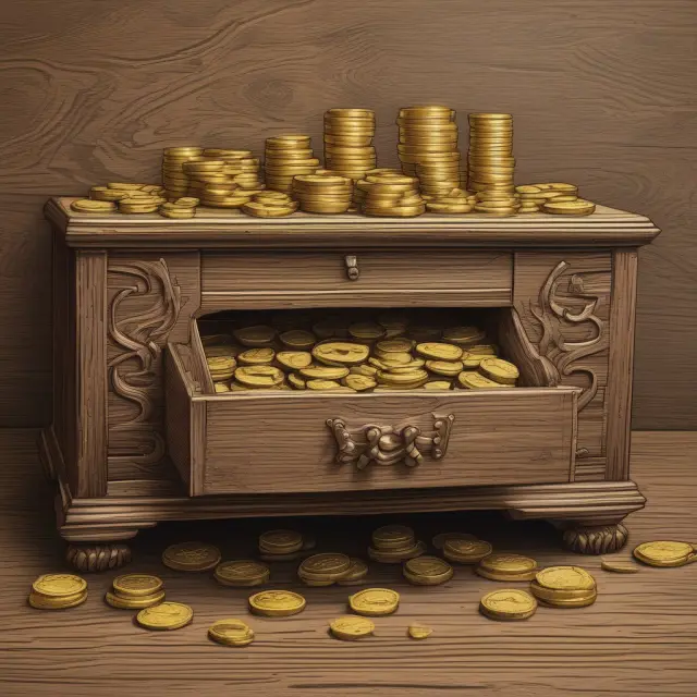 Bondholder amortizing a premium with gold coins filling a table drawer, symbolizing tax savings