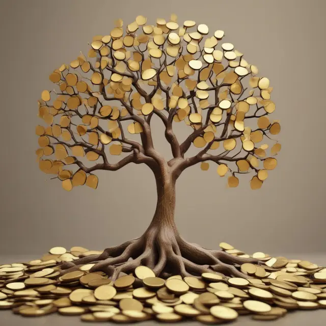 Tree with gold coins as leaves and a trunk made of unappropriated retained earnings, depicting the crucial role in funding dividends