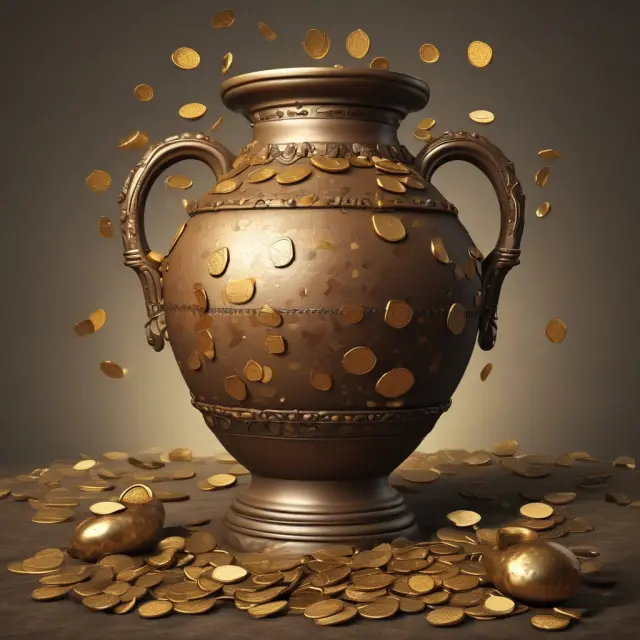 Golden amphora brimming with coins representing unappropriated retained earnings.