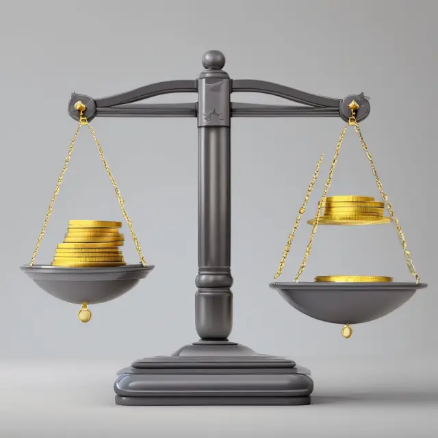 Gold coins: Appropriated Retained Earnings. Silver coins: Unappropriated Retained Earnings. Balance scale represents distribution between capital expenditures, dividends.