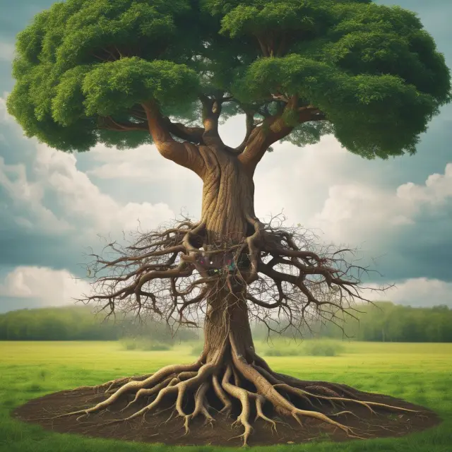 An image of a tree growing in a financially diverse landscape, with roots representing policy flexibility and premiums, cash value, and loan options