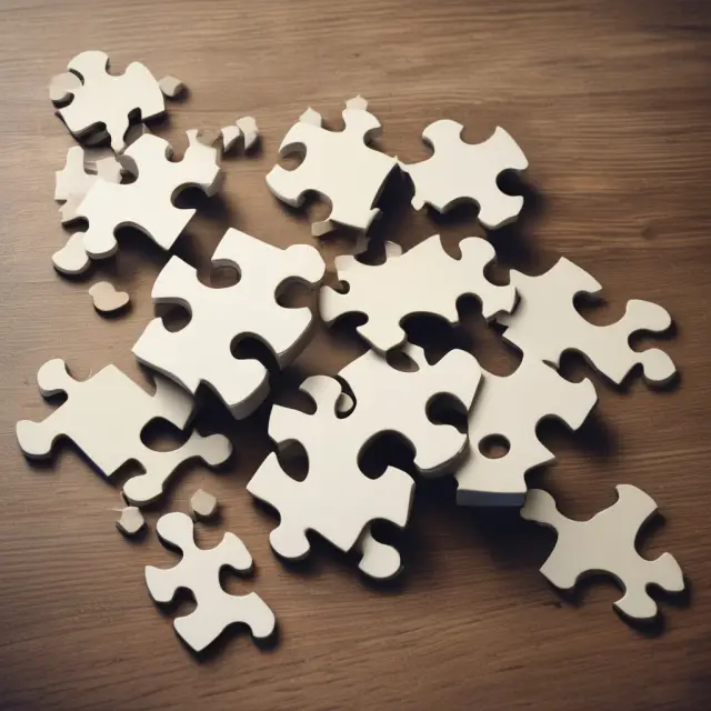 Boardroom scene with scattered puzzle pieces symbolizing strategic business unbundling