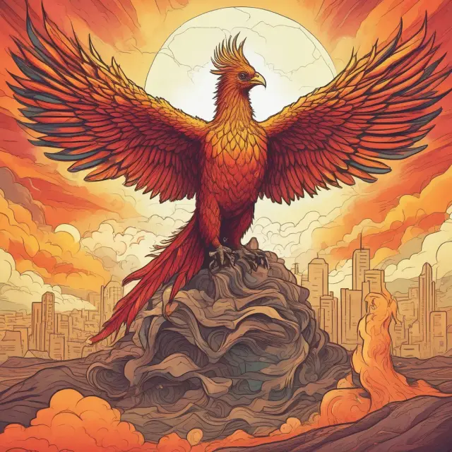 A phoenix symbolizes rebirth and new beginnings. This image features a phoenix rising from the ashes of a conglomerate, illustrating the process of management-initiated unbundling.