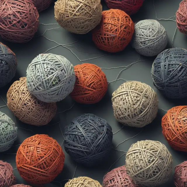 Threadballs of interconnected companies unwinding, depicting the potential challenges of unbundling.