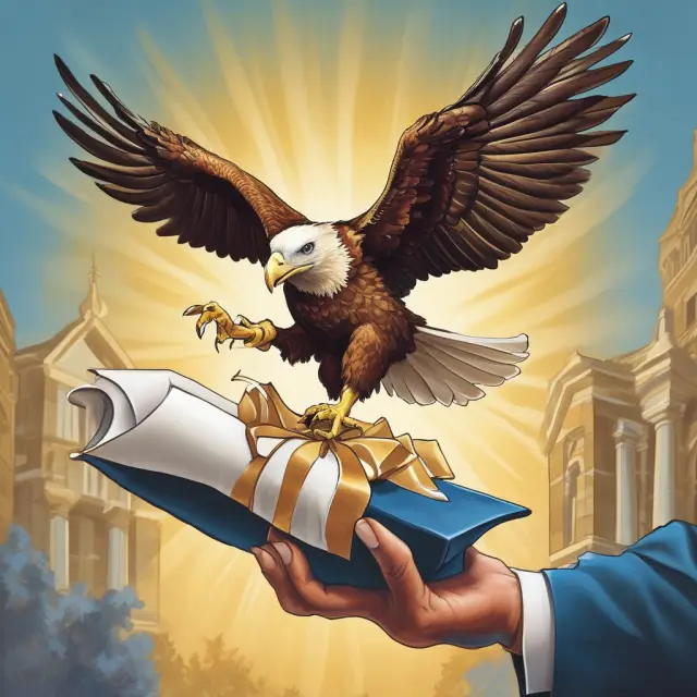 An eagle carrying a golden diploma flies above the UNC Kenan-Flagler Business School logo, emphasizing graduate success.